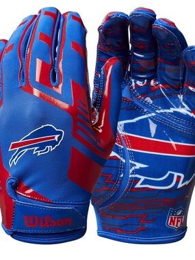 Wilson Blue and Red Buffalo Logo Receiver Gloves-A4